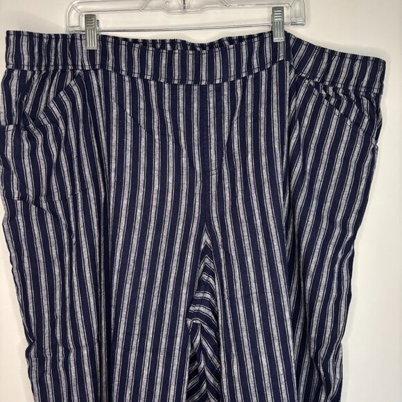 LANE BRYANT Women's Plus 26 Linen Blend Capri Blue Gray Stripes Cropped - Picture 3 of 3